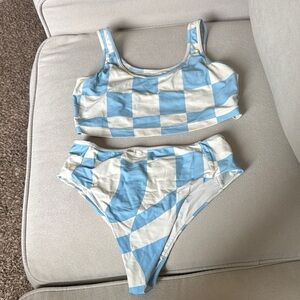 Blue and White Checkered Bikini Set